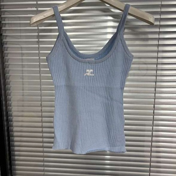 Courreges Tops - Light Blue Ribbed Tank Top